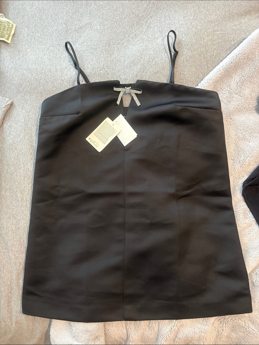 NWT H&M Divided Black Mini Dress with Rhinestone Bow Accent Size L